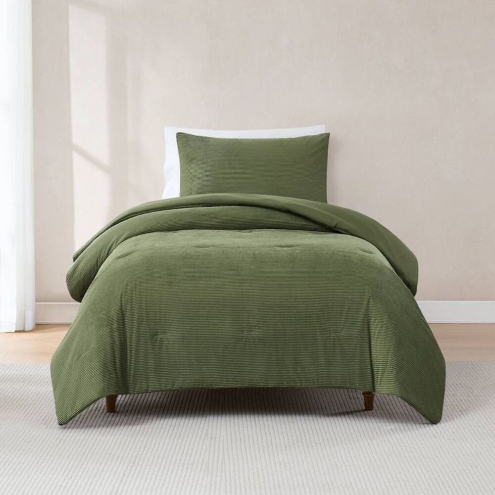Lush Décor Twin XL Arden Ribbed Corduroy Comforter Green